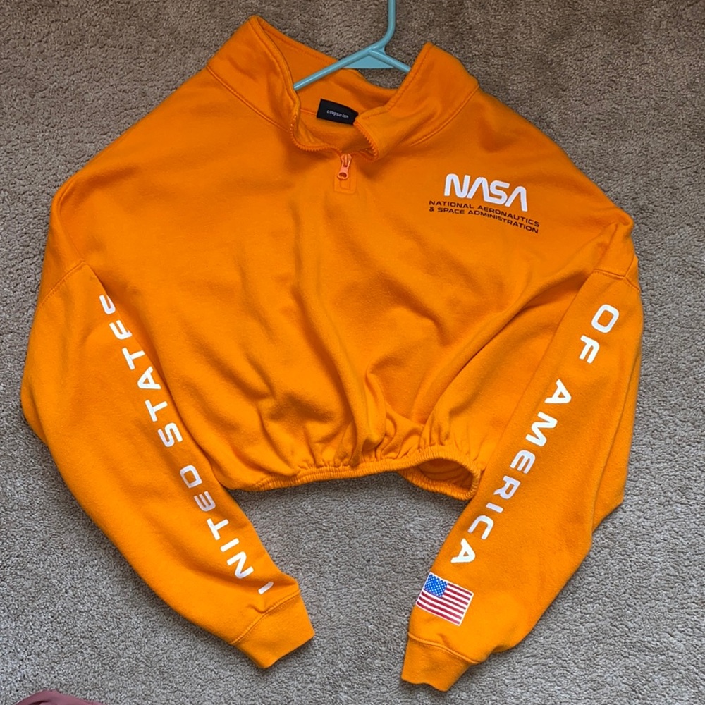 Orange NASA crop top pull over sweater